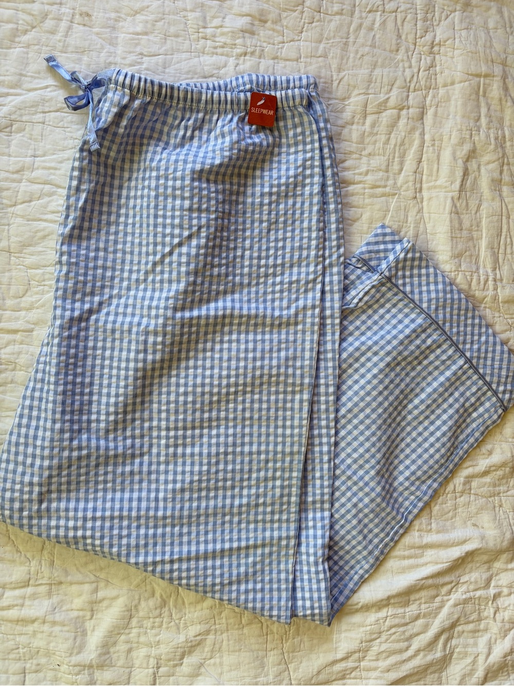 Light Blue & White Gingham Cotton Pants, 2X